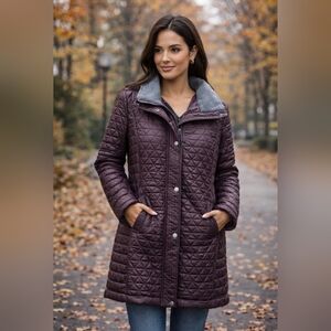 Marc Jacobs New York Eggplant Quilted Coat Size M – Snap & Zip Front